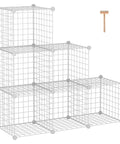 Six Cube Wire Storage Organizer With Metal Grid Shelves, Modular Cube Units for home and office, shown assembled with hammer