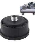 Two Pack Air Compressor Intake Filter Sound Muffler Quieting Kit 3/4 Inch (25mm) shown next to compatible air compressor model.