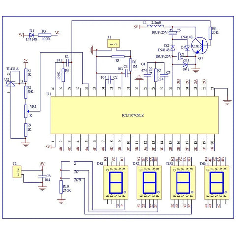 Digital Ammeter Module For 5V 35mA Current Meter Kit With ICL7107 Display Compact 70 By 39 Millimeter PCB Schematic Diagram