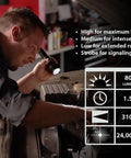 Man using Stinger 800 Lumen LED Rechargeable Flashlight With Battery No Charger Aluminum Body Built Tough Water Resistant