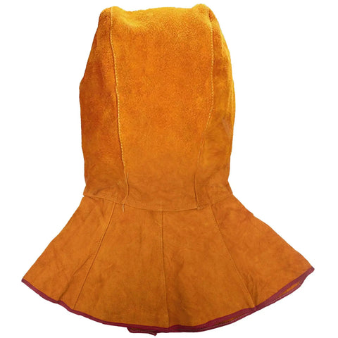 Auto Darkening Welding Helmet With Flip Open Lens Leather Neck Drape Full Head Cover Cowhide Shield For Men And Women Safe Sparks Resistant Protection For Welding Grinding And Drilling, back view of cowhide leather shell.