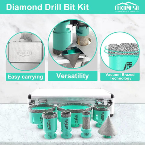Diamond Hole Saw Kit 7Pc Heavy Duty Pro Grade For Tile And Stone 5 8 11 Thread Includes 25mm 35mm 50mm 75mm 100mm Hole Saws