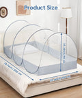 Instant Pop Up Mosquito Tent For Bed And Bunk Bed Sleeping Pad Fully Enclosed Foldable Bug Net shown on bed dimensions.