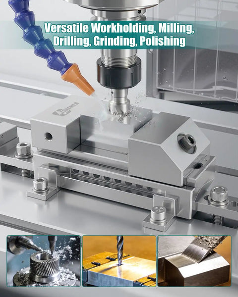 Precision Screwless Mini Grinding Vise With Alloy Steel Insert Pro Grade Machined Vise Built For Tight Squareness Rugged Wear Resistance And Quick Clamp For Small Parts And Detailed Shop Work, clamping workpiece on mill