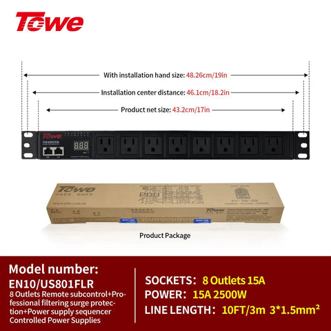 Badass 1U Rack Mount Power Conditioner With Eight Individually Switched Outlets Heavy Duty Surge Protection with LED display.