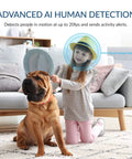 Child playing with a dog inside, demonstrating 2 Pack Pan Tilt Dome Security Camera Kit 360 Degree Coverage Indoor With Night Vision 2 Way Audio Motion Alerts Phone App Control Compatible With Alexa And Google Assistant