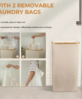 Big 100L Laundry Basket With Lid Heavy Duty Collapsible Hamper Built With Bamboo Frame And Oxford Fabric Includes Two Removable Washable Laundry Bags Sturdy And Foldable Sorter For Bedrooms And Dorm Rooms with images showing removable bags.