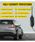Level Up Your Daily Drive With This Heavy Duty Portable EV Charger Type 2 Plug connected to a car, showcasing security features.