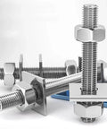 Heavy Duty 304 Stainless Steel M6 Threaded Rods 5 Pack Hardware Kit With Nuts And Square Washers, Fully Threaded Stud Bolts M6x50