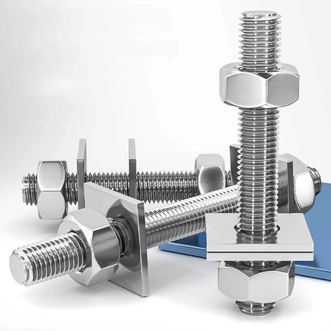 Heavy Duty 304 Stainless Steel M6 Threaded Rods 5 Pack Hardware Kit With Nuts And Square Washers, Fully Threaded Stud Bolts M6x50