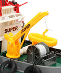 Detailed deck view of Dope Seaport Style RC Tug Boat With Water Sprayer 2.4GHz Remote Control showing life raft and rescue boom.