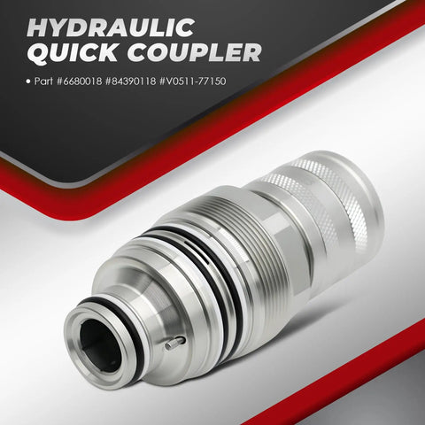 Female Hydraulic Quick Connect Coupler Replacement For SVL75 SVL75-2 S130 S150 S160 S175 S185 S205 S220 S250 S300 S330 S510 S530 S550 T140 T180 T190 Dope Build Heavy Equipment Quick Swap Hardened Steel With Anticorrosive Plating, shown in side view.