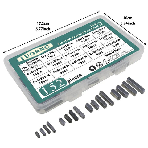 152 Piece Double Round Head Flat Keyed Pin Set Pro Grade With 16 Sizes From 8mm To 30mm For Auto Repair And Mechanical Assembly In Dark Grey 45 Carbon Steel, displayed in a transparent box with dimensions and individual pins visible.