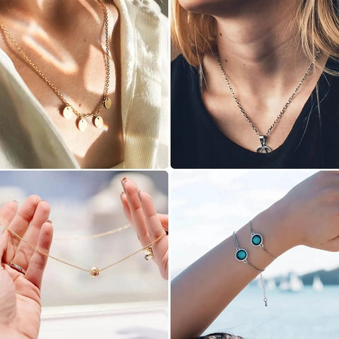 Assorted jewelry styles including gold necklaces and silver bracelets; image not directly related to One Stop Jewelry Making Kit