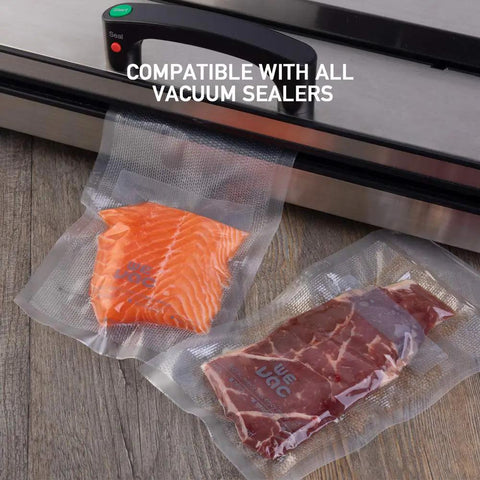 11 Inch by 150 Foot Vacuum Seal Roll with Cutter for Food Saver Storage BPA Free Commercial Grade Puncture Preventing Embossed Channels Keeps Food Fresh 3 to 6 Times Longer for Meal Prep Sous Vide and Storage used with vacuum sealer preserving salmon and steak
