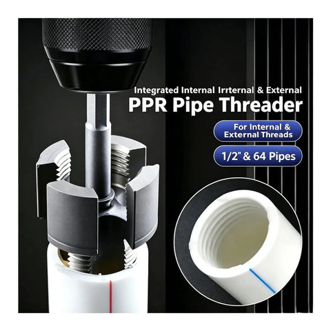 Heavy Duty Pipe Threader Kit For 1/2 And 3/4 Inch Npt Pipes With Internal External Reamer Tool compatible with Electric Drill.