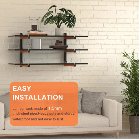 Heavy Duty Wall Mount Lumber Rack With Nine Level System Holds 1080 Lb For Garage Wood Storage, 1.5mm steel frame, orange accents, stylish display.
