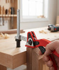One Hand Ratchet Bench Dog Clamp for Woodworking, Five Eighths Inch Grab and Go Hold Down Clamp on workbench