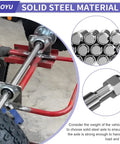 Heavy Duty Go Kart Live Axle Kit 44 Inch With 1 Inch Diameter, 3/4 Inch Step Down, 3/4-16 Fine Thread Ends, 1/4 Inch Keyway, Rear Axle Bearing Kit installed on a vehicle.