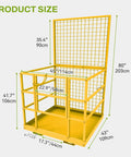 Built Like A Tank 45 By 43 Forklift Safety Cage 1400 Lb Weight Capacity with precise size dimensions and sturdy yellow construction.