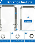 Eight Piece Set Of 304 Stainless Steel Square U Bolts With Washers And Nuts For Boat Trailers Sailboats Automobiles