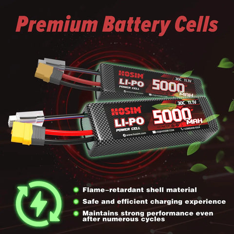 Heavy Duty 5000mAh 11.1V 30C 3S LiPo Battery With XT60 Plug For One Eighth And One Tenth RC Cars Trucks And Drones dual pack