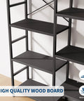 Arched Triple Column 63 Inch Wide 5 Tier Bookshelf with Open Shelves. Sturdy X Back design in industrial style for home organization.