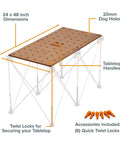 Centipede Work Stand Table Top For Portable Workbench 24 By 48 Inches With Wood Top 20mm Dog Holes And 6 Quick Twist Lock Handles