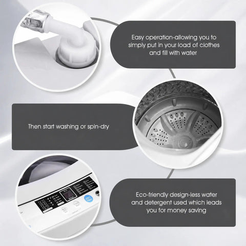 Compact Portable Washer With Smart Auto Cycles And Delay Start Control highlights easy operation and eco-friendly design.