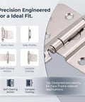 Top Shelf 3 8 Inch Inset Cabinet Hinges Satin Nickel Self Closing Semi Concealed Face Mount Kitchen Hardware With Screws Bulk 25 Pairs Built Different Smooth Operation front view and side profile images.