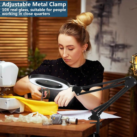 12x Magnifying Glass With Light And Stand for repair and soldering, hands-free dual function LED magnifier in sewing workspace
