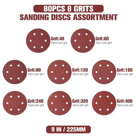 Get Your Tools Ready For Heavy Duty Drywall Sanding. 80pcs 9 inch hook and loop aluminum oxide discs with assorted grits.