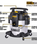 StealthSonic 5 Gallon Wet Dry Shop Vacuum Ultra Quiet With 4 HP Power Stainless Steel Canister Includes 6 Dust Bags for Garage