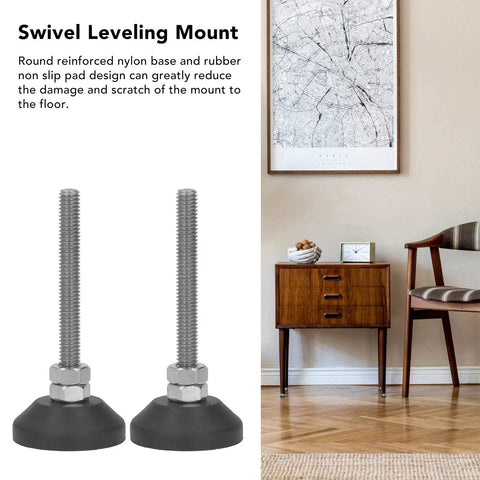 Two Pack Adjustable Furniture Leveling Feet With Swivel Rubber Glides, Threaded M6 Mounts, 50mm Height, Built For Tables