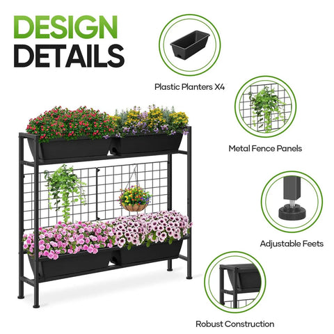 Raised Garden Bed With Legs, 32 Inch Elevated Planter Box For Veggies And Herbs, Includes Drainage Holes, Trellis, Outdoor Black
