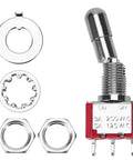 Two Pack SPDT Mini Toggle Switch 3 Pin 2 Position On On 5A 125V And 3A 250V with hex nuts and washers