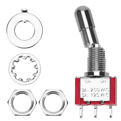 Two Pack SPDT Mini Toggle Switch 3 Pin 2 Position On On 5A 125V And 3A 250V with hex nuts and washers