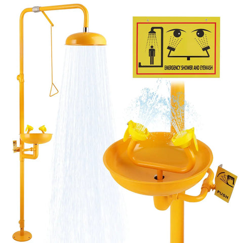 Emergency Eyewash And Shower Station Kit With Dual Nozzle Design, ANSI Z358.1-2014 Certified And OSHA Approved