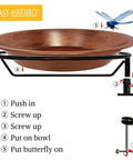 Heavy Duty Iron Bird Bath For Railing And Balcony Deck with easy assembly instructions and detailed bowl mounting.