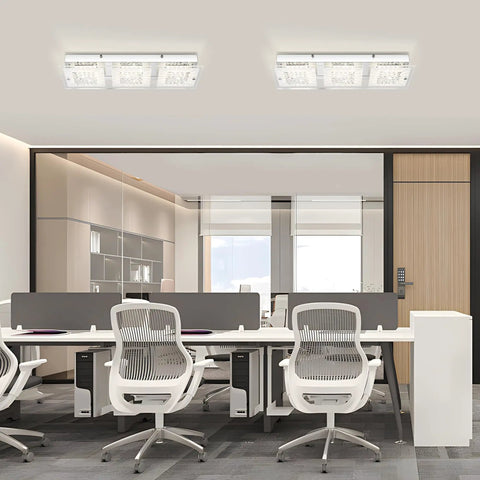 Office setting with Crystal Flush Mount Ceiling Light Long Rectangular Kitchen Fixture In Brushed Nickel Dimmable 18 Inch LED Ceiling Light For Entryway Foyer Hallway And Bathroom Modern Crystal Glam Accent Elegant Home Lighting.