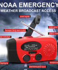 Emergency Weather Radio With AM FM NOAA Reception Hand Crank Power LED Flashlight Portable Camping And Emergency Prep