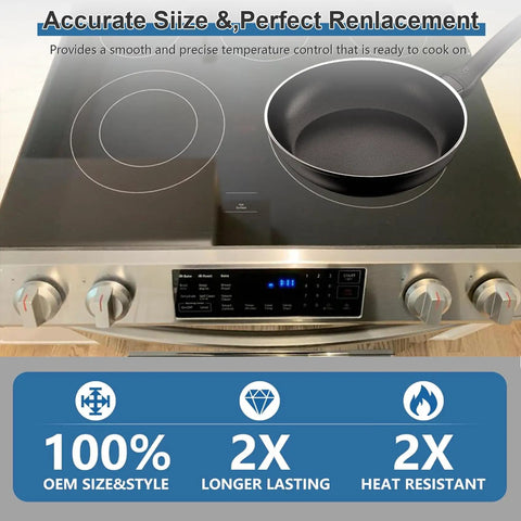 Electric stove with pan, showing Replacement Knob Set For DG94 03500A Z DG94 03500V DG94 03500W 4 Pack Electric Stove Knob Replacement