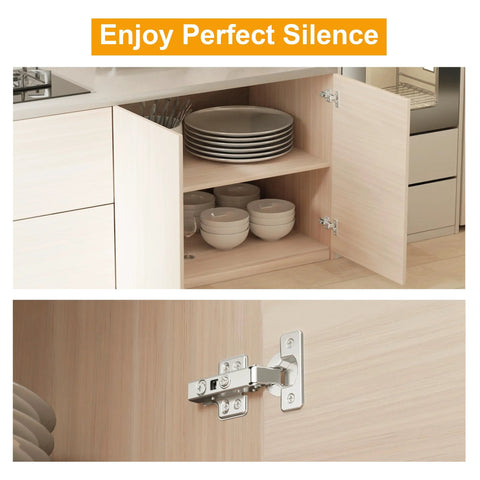 Full Overlay Soft Close Cabinet Hinges For Frameless Concealed Doors European Style Slick Clip On Four Hole Mounting Plate Nickel Plated Finish 2 Pack Easy Tool Free Installation For Kitchen And Vanity Cabinets installed on kitchen cupboard