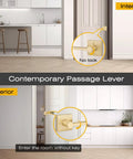3 Pack Satin Brass Passage Door Handles Square Lever Set No Lock For Hallways And Closets Easy Access Door Levers