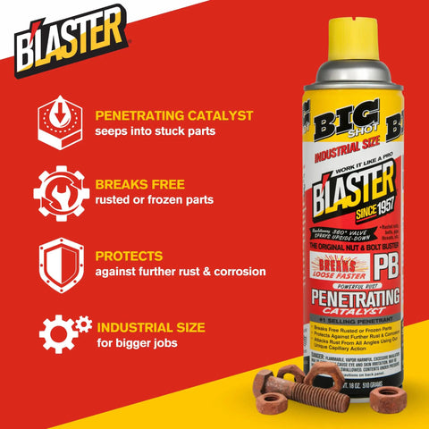 Front view of penetrating oil spray bottle, penetrating oil spray for rust and corrosion prevention that loosens rusted bolts.