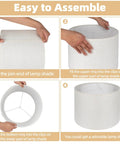 Step-by-step assembly of Light Gray Lamp Shade Set Of 2, 13x13x10 Inches, easy setup for table and floor lamps, spider fitter, linen fabric.