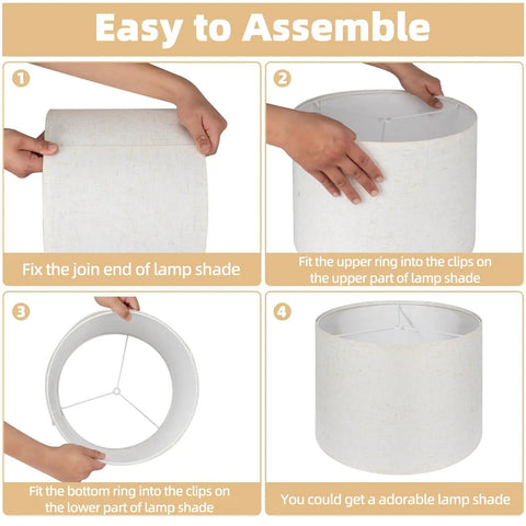 Step-by-step assembly of Light Gray Lamp Shade Set Of 2, 13x13x10 Inches, easy setup for table and floor lamps, spider fitter, linen fabric.