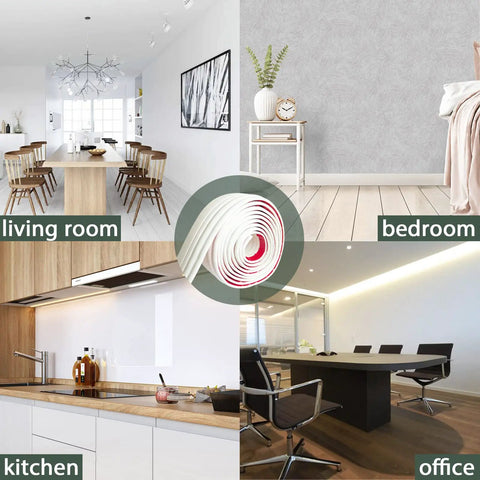 Living room, bedroom, kitchen, and office with Upgraded Hardened Baseboard Trim Peel And Stick Self Adhesive Vinyl Wall Base