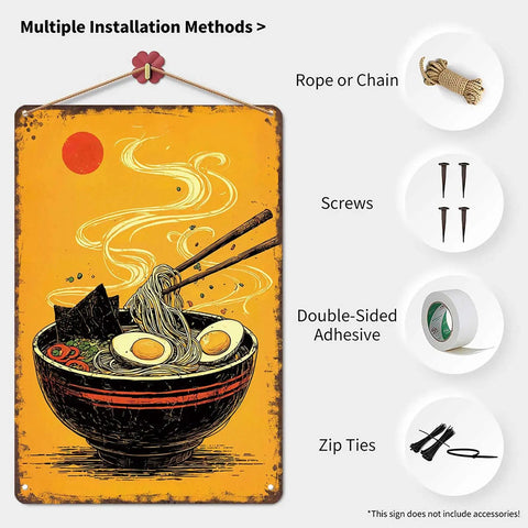 Funny Vintage Metal Sign Featuring Steaming Bowl Of Ramen Illustration Tin Sign Poster For Home Office Garage Room Decor 8x12 Inch Aluminum Wall Art With Easy Mounting And Predrilled Holes Timeless Rustic Charm