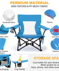 Image showcasing features of Two Pack Heavy Duty Beach Camping Chairs With Umbrellas, including breathable mesh and cup holder.